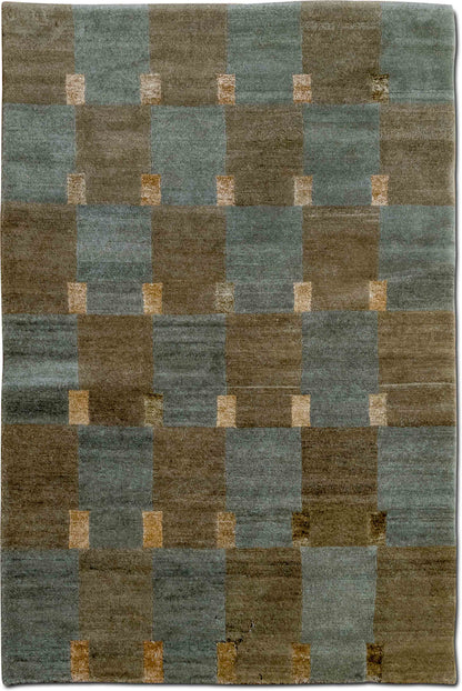 Tufenkian Double Square Soapstone — Hand-Knotted Wool & Silk Rug, 5′ × 3′