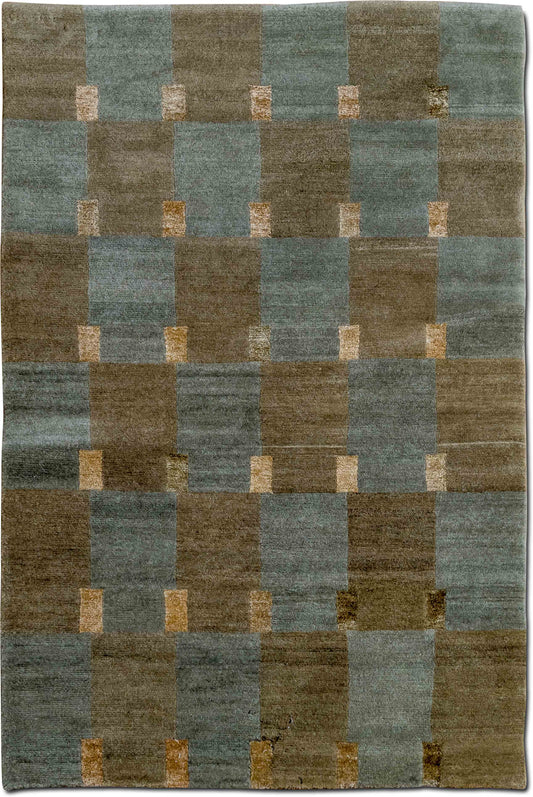 Tufenkian Double Square Soapstone — Hand-Knotted Wool & Silk Rug, 5′ × 3′