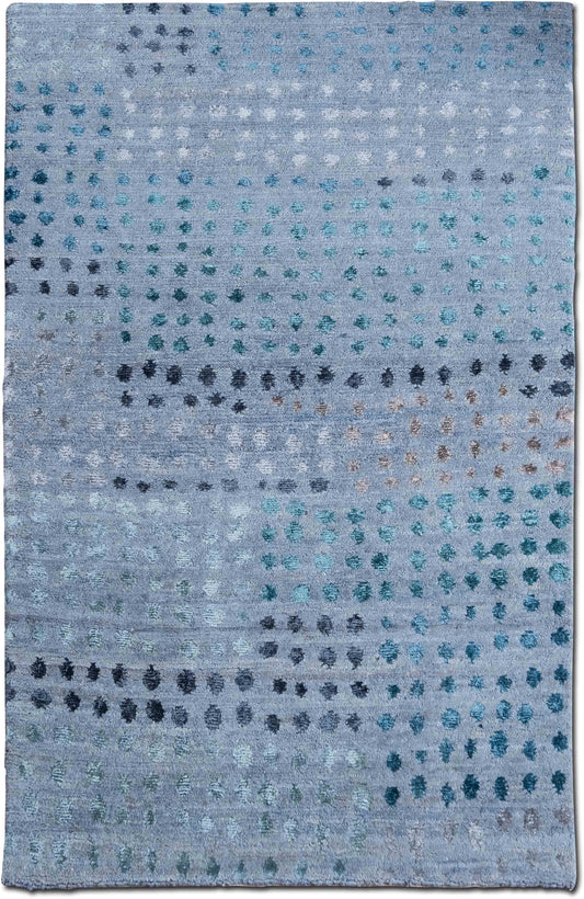 Tufenkian Spangle Ocean Grey — Hand-Knotted Wool & Bamboo Silk Rug, 5′ × 3′