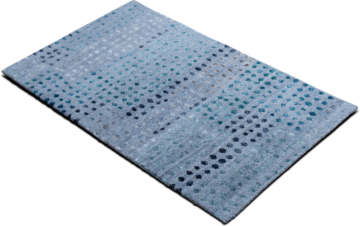 Tufenkian Spangle Ocean Grey — Hand-Knotted Wool & Bamboo Silk Rug, 5′ × 3′