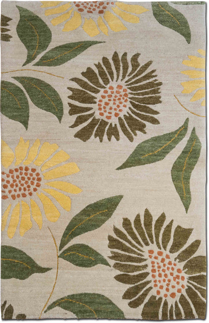 Summer Gardens Sunflower — Hand-Knotted Wool Rug, 5′ × 3′