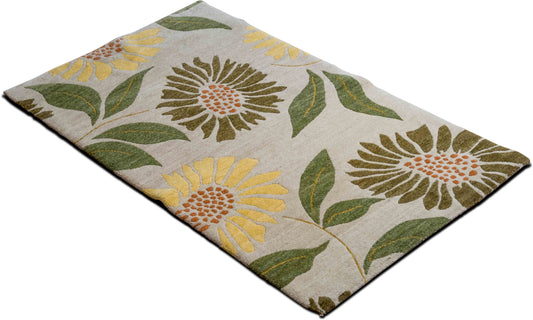 Summer Gardens Sunflower — Hand-Knotted Wool Rug, 5′ × 3′