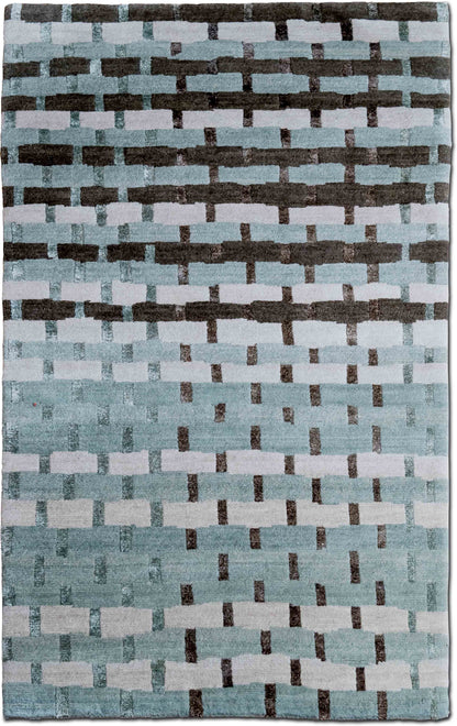 Tufenkian Stacked Blocks — Hand-Knotted Wool & Silk Rug, 5′ × 3′