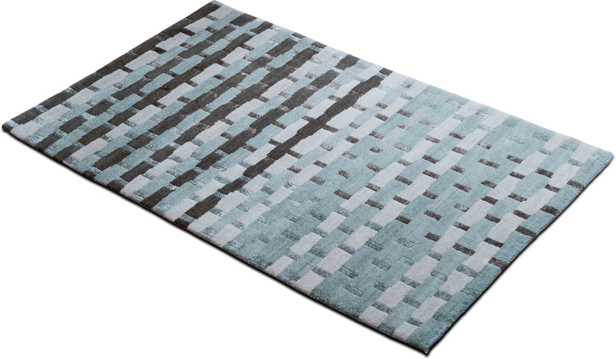 Tufenkian Stacked Blocks — Hand-Knotted Wool & Silk Rug, 5′ × 3′
