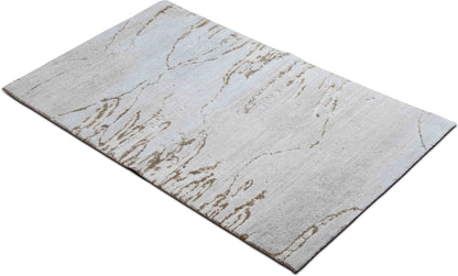 Tufenkian Here & There Glacier — Hand-Knotted Wool & Silk Rug, 5′ × 3′