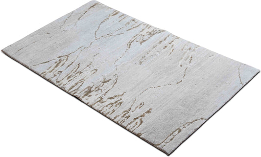 Tufenkian Here & There Glacier — Hand-Knotted Wool & Silk Rug, 5′ × 3′